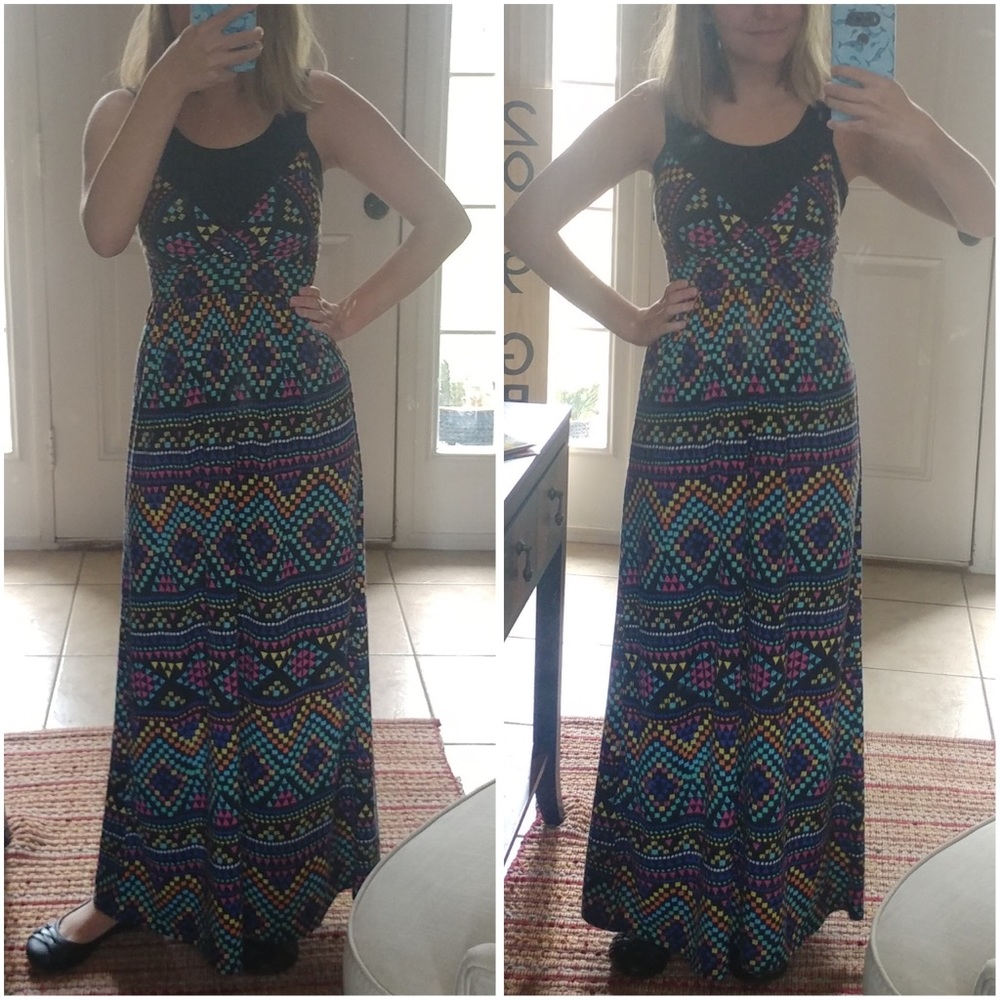 Geometric Aztec Pattern Colorful Maxi Dress size S